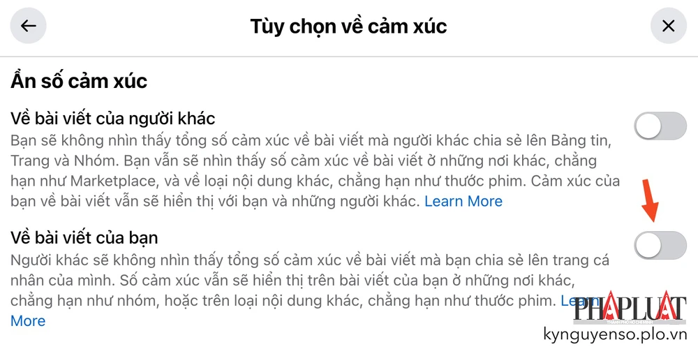 Ẩn lượt thích trên Facebook cá nhân. Ảnh: MINH HOÀNG Ẩn lượt thích trên Facebook cá nhân. Ảnh: MINH HOÀNG