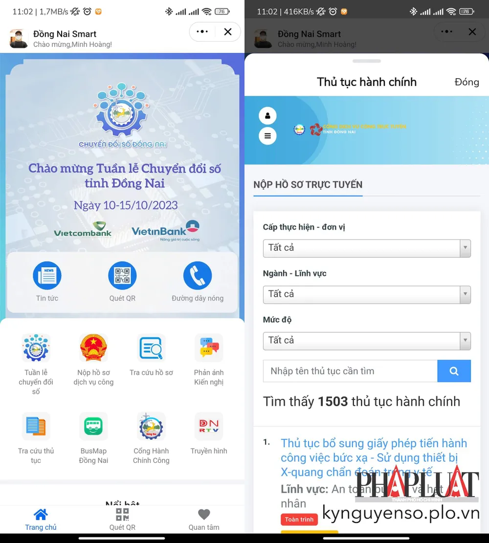 Zalo mini app Đồng Nai Smart hiện đã cập nhật hơn 1.500 thủ tục để người dân dễ dàng tra cứu và nộp hồ sơ dịch vụ công online. Ảnh: TIỂU MINH