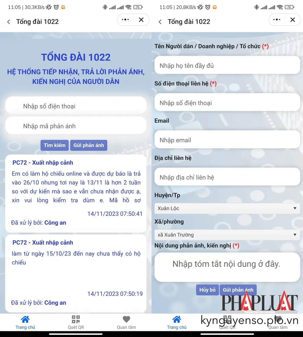 Gửi phản ánh, kiến nghị bằng Zalo. Ảnh: TIỂU MINH