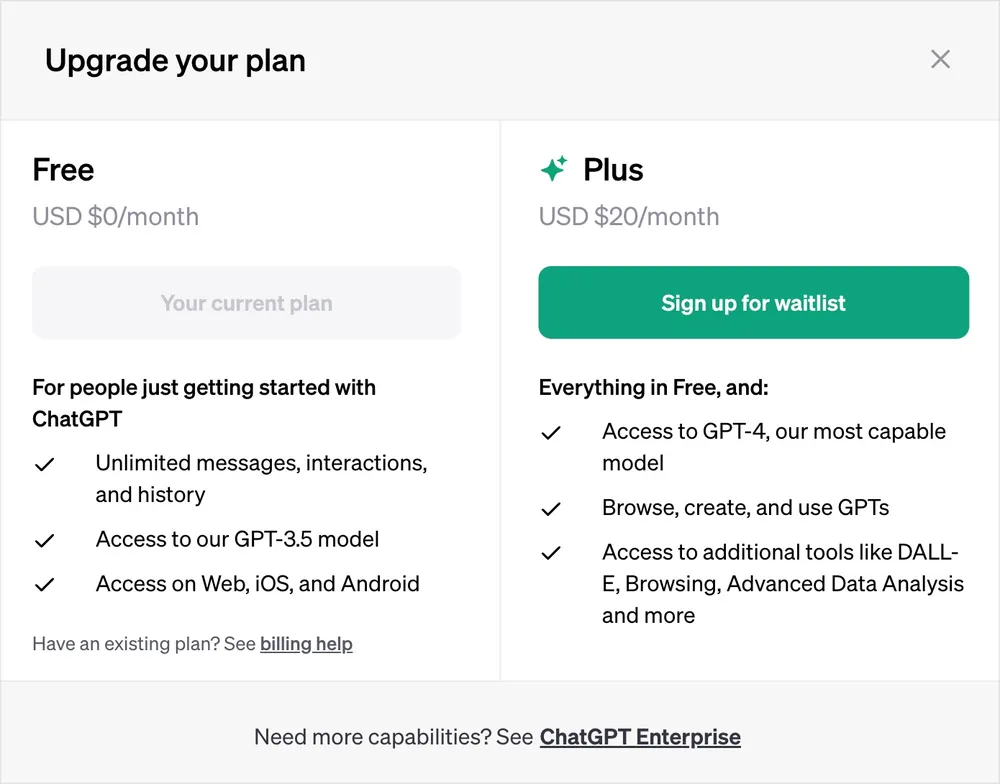 Tham gia vào danh sách chờ đăng ký ChatGPT Plus. Ảnh: TIỂU MINH