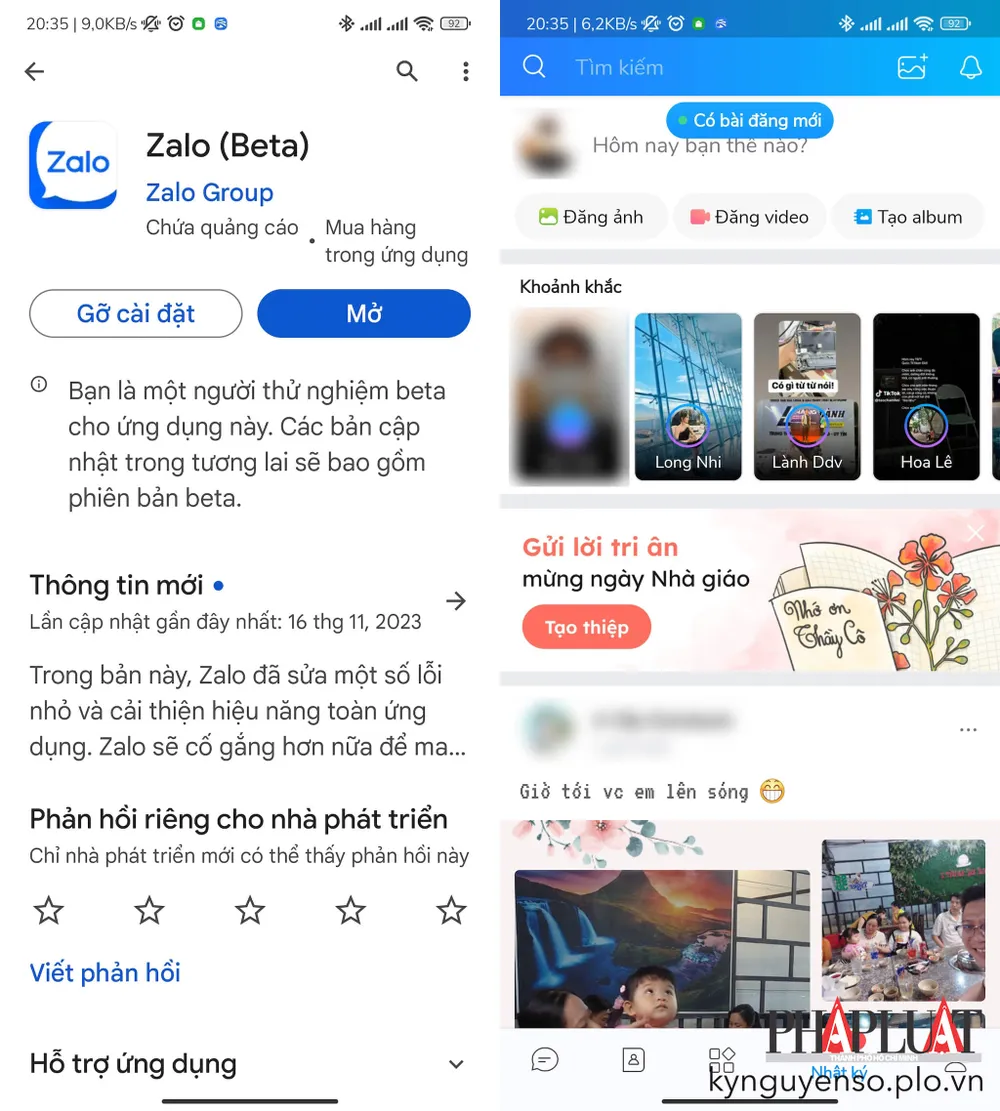 Cập nhật ứng dụng Zalo lên phiên bản mới nhất. Ảnh: MINH HOÀNG