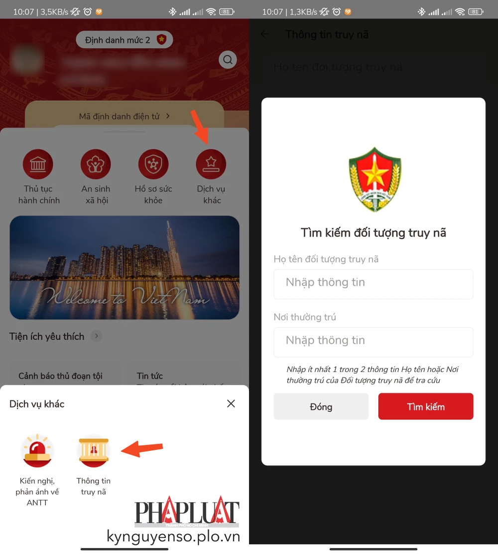 Tra cứu thông tin truy nã bằng VNeID. Ảnh: MINH HOÀNG