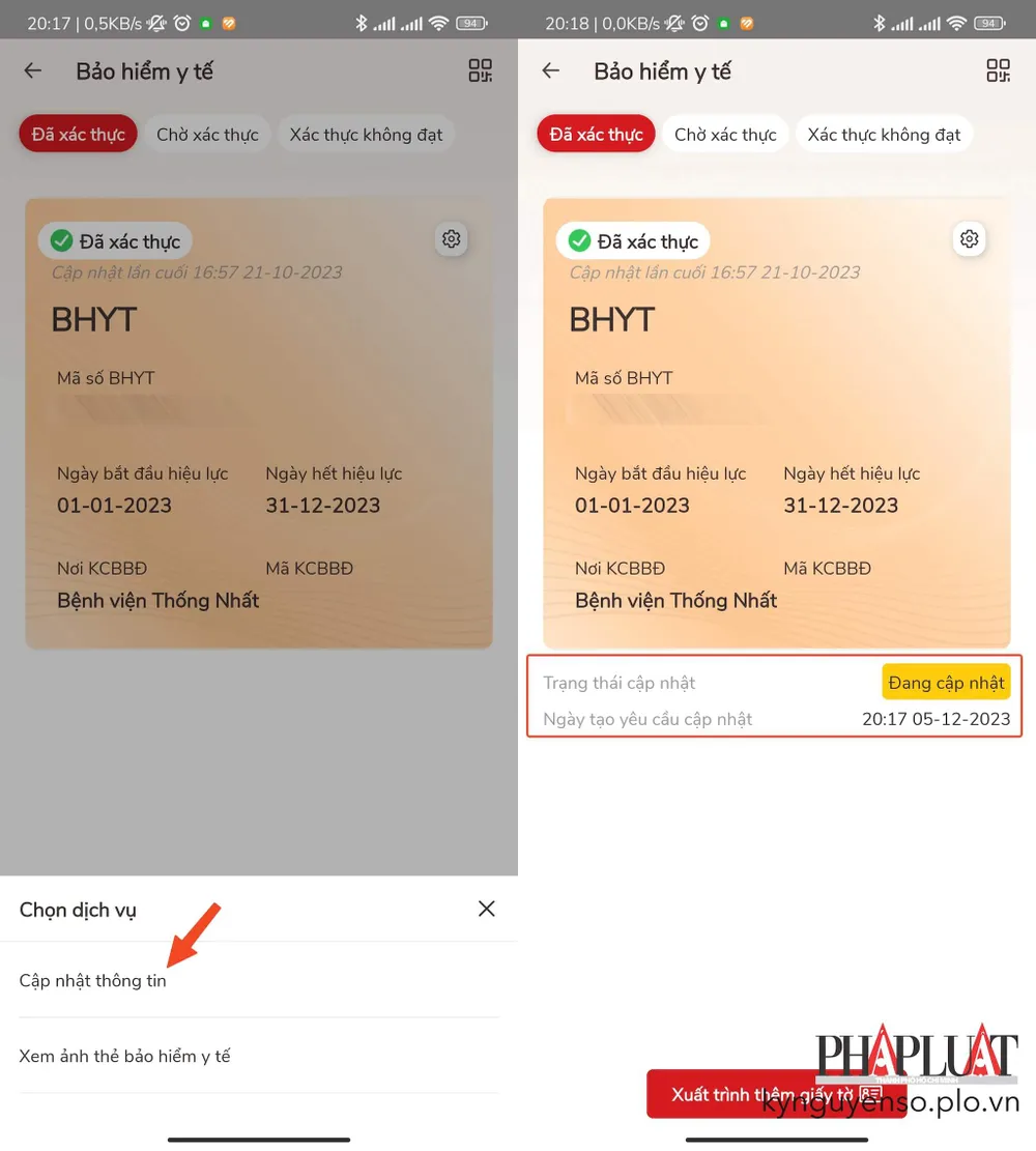 Cập nhật thông tin thẻ BHYT trên VNeID. Ảnh: MINH HOÀNG