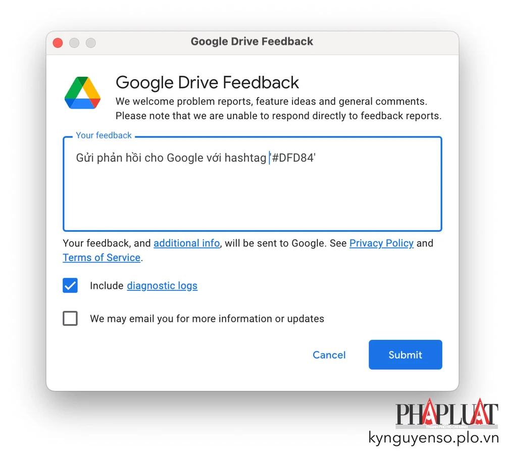 Gửi phản hồi cho Google Drive nếu khôi phục hình ảnh bị mất không thành công. Ảnh: TIỂU MINH