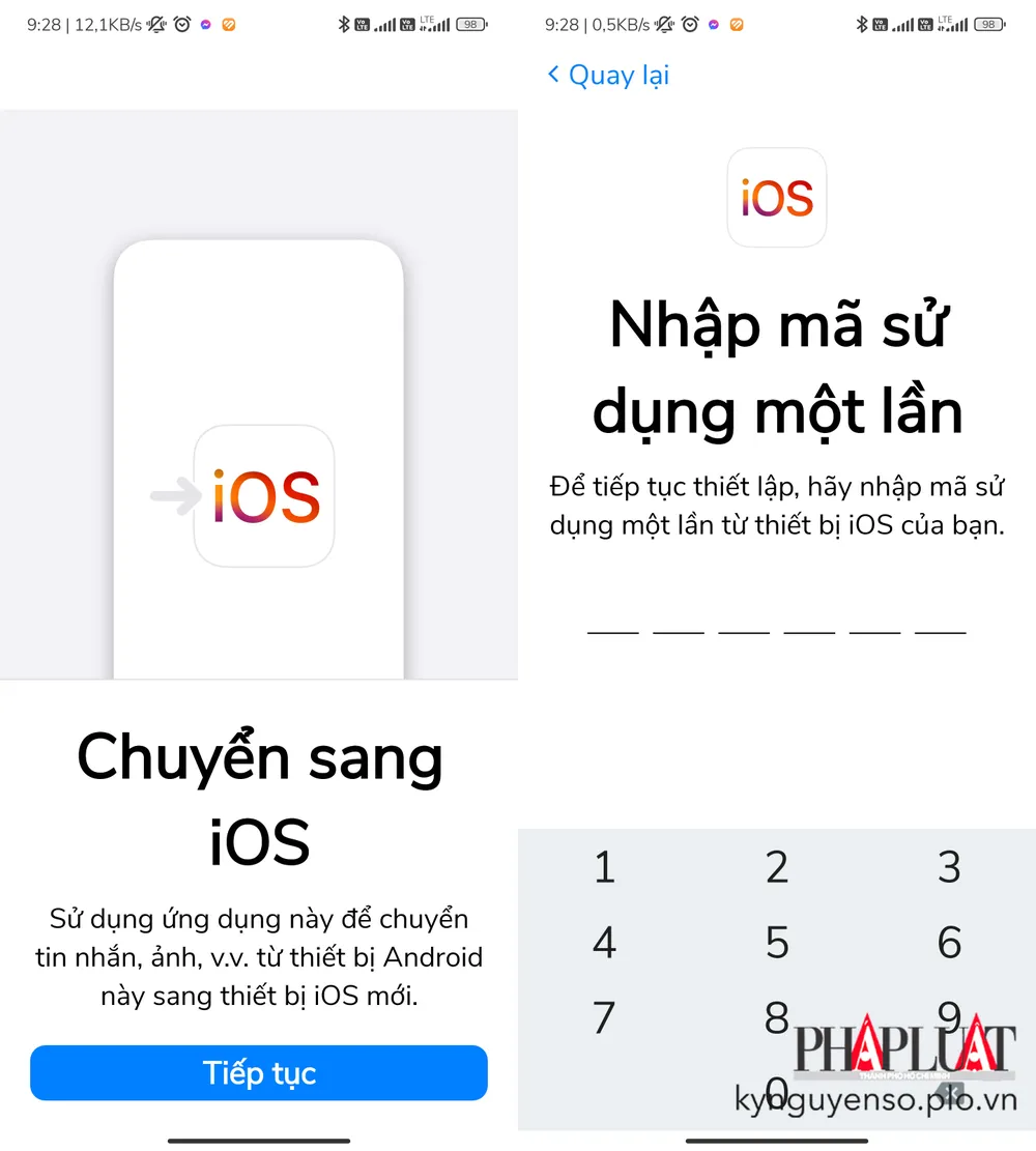 Nhập mã sử dụng một lần trên iPhone sang Android. Ảnh: TIỂU MINH