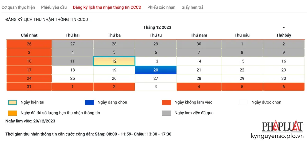 Đăng ký lịch thu nhận thông tin CCCD. Ảnh: MINH HOÀNG