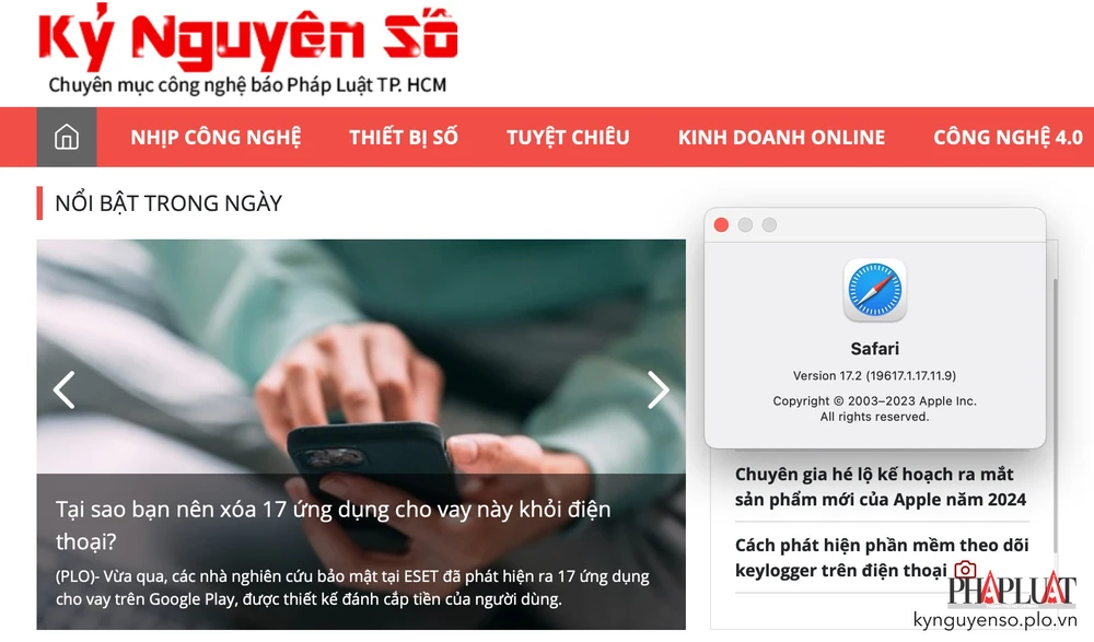 Apple ra mắt trình duyệt Safari 17.2. Ảnh: TIỂU MINH