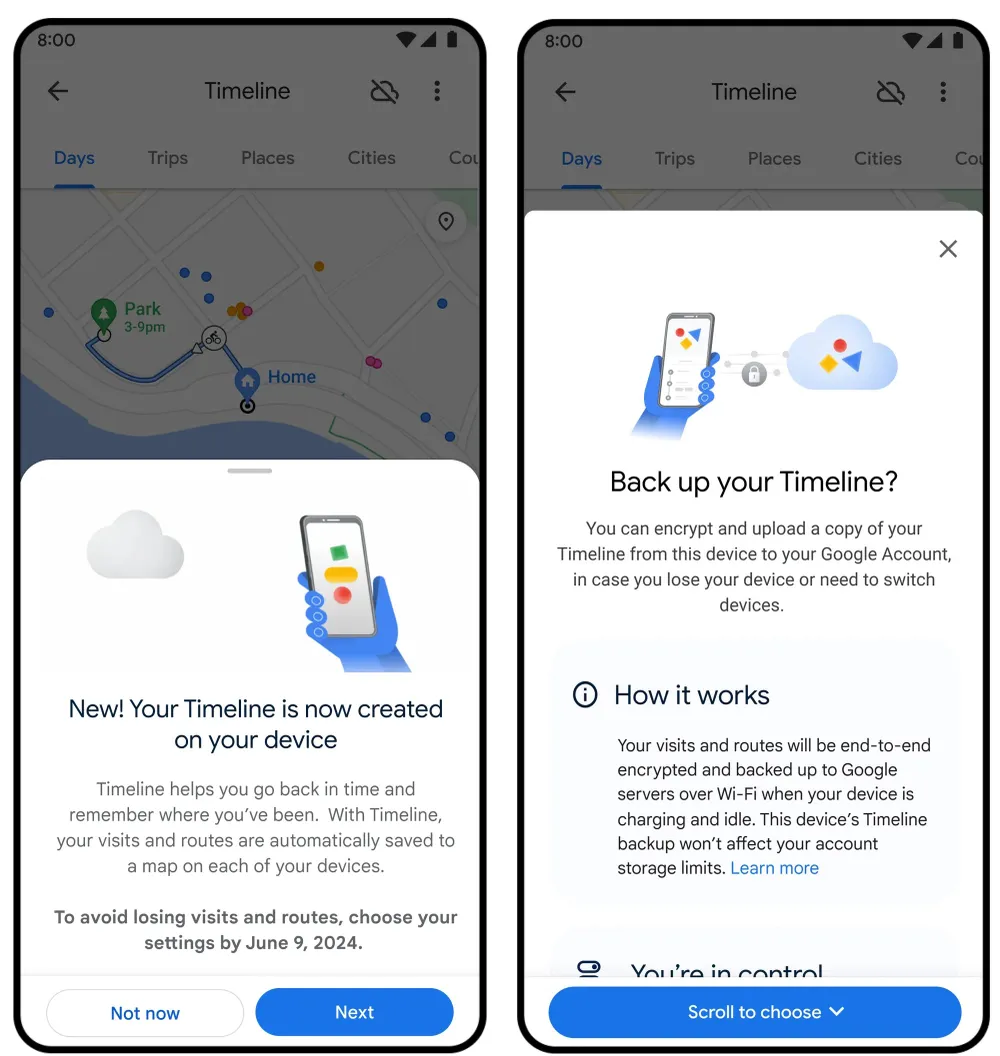 Lưu trữ và sao lưu dữ liệu Timeline trên Google Maps. Ảnh: Google