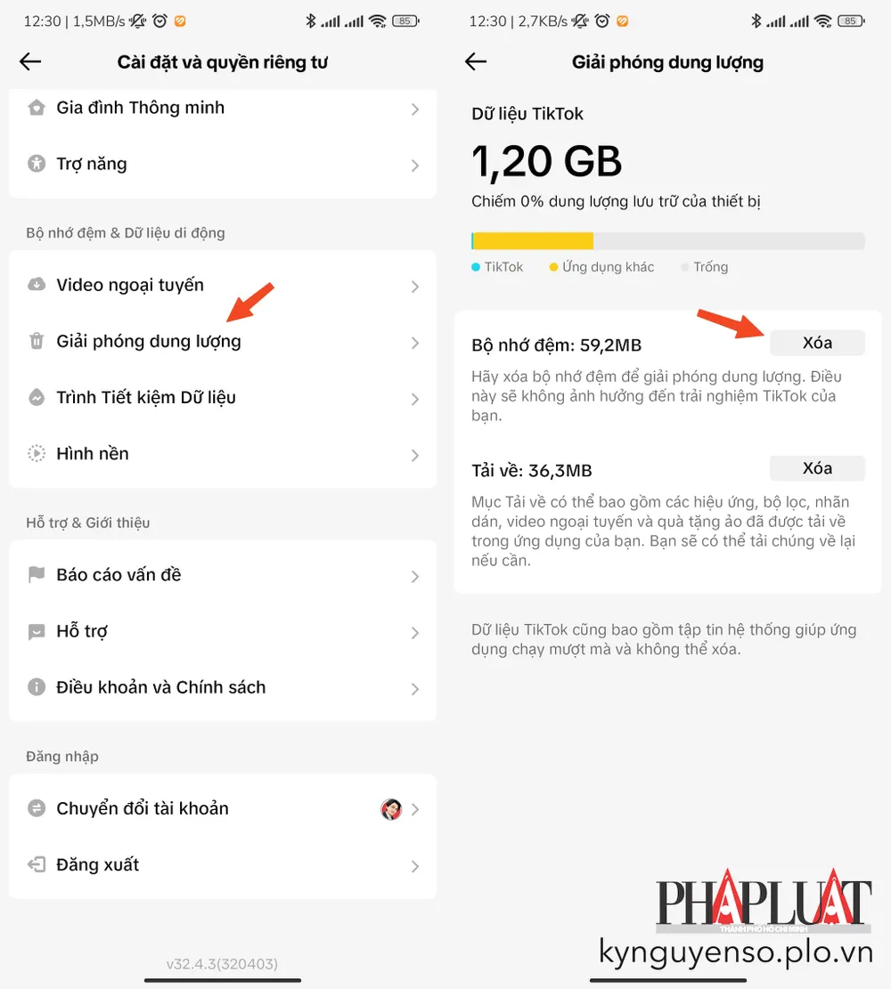 Cách xóa bộ nhớ đệm TikTok. Ảnh: TIỂU MINH