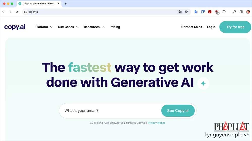 Copy.ai có giao diện thân thiện và dễ sử dụng. Ảnh: TIỂU MINH Copy.ai có giao diện thân thiện và dễ sử dụng. Ảnh: TIỂU MINH