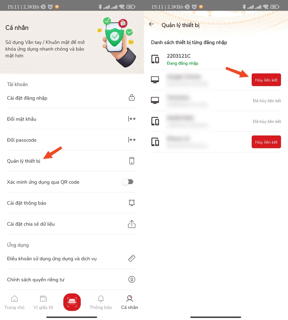 Hủy liên kết VNeID trên các điện thoại cũ. Ảnh: MINH HOÀNG