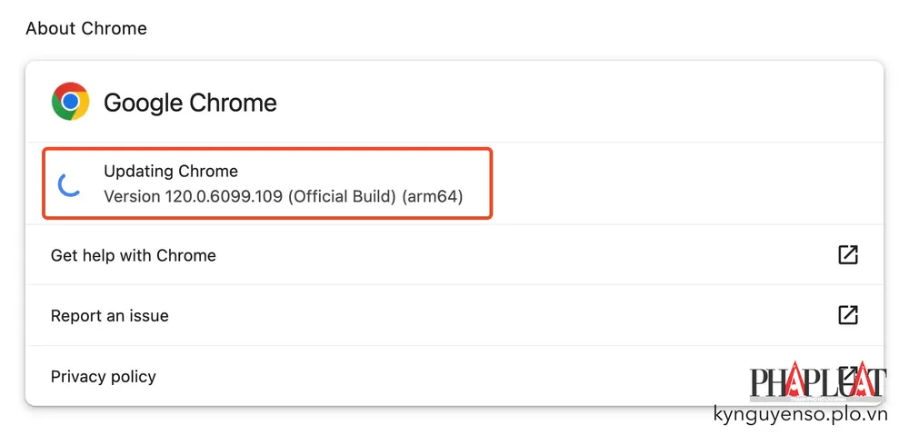 Cách cập nhật Chrome lên phiên bản mới nhất. Ảnh: TIỂU MINH