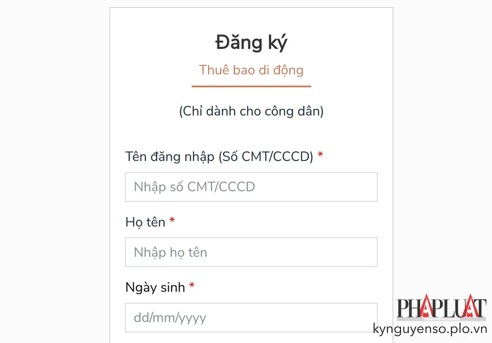 Đăng ký tài khoản cổng dịch vụ công quốc gia. Ảnh: MINH HOÀNG