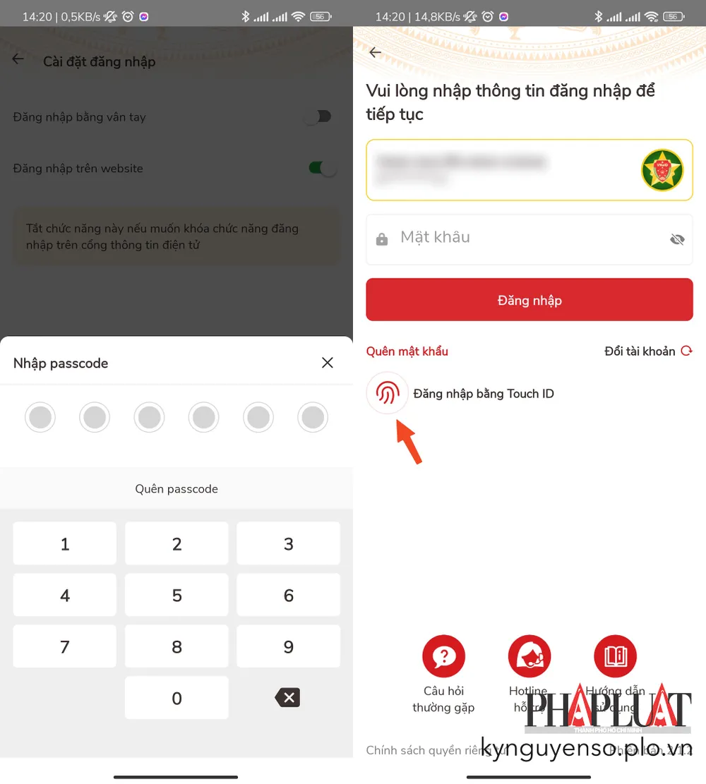 Đăng nhập VNeID bằng vân tay. Ảnh: MINH HOÀNG