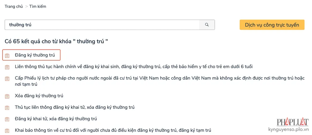 Lựa chọn thủ tục đăng ký thường trú. Ảnh: MINH HOÀNG