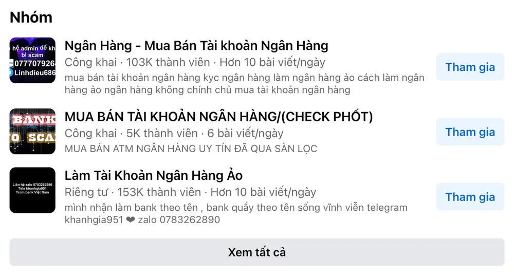 Có vô số các kênh mua bán, giao dịch tài khoản ngân hàng rác trên mạng. Ảnh: TIỂU MINH