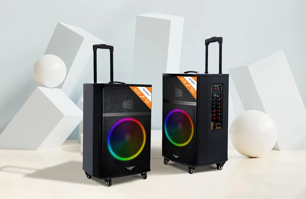 Loa Bluetooth hỗ trợ hát karaoke SoundMax M-33 hiện có giá 3,59 triệu đồng.