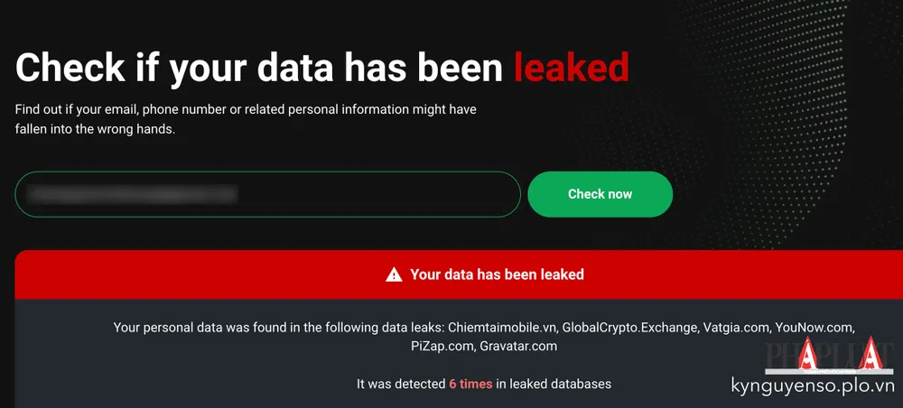 Tra cứu dữ liệu của bạn có bị rò rỉ hay không. Ảnh: TIỂU MINH