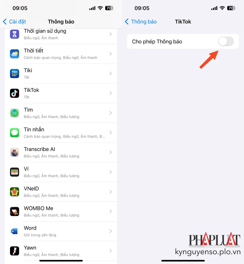 Tắt thông báo đẩy trên iPhone để hạn chế bị theo dõi. Ảnh: MINH HOÀNG