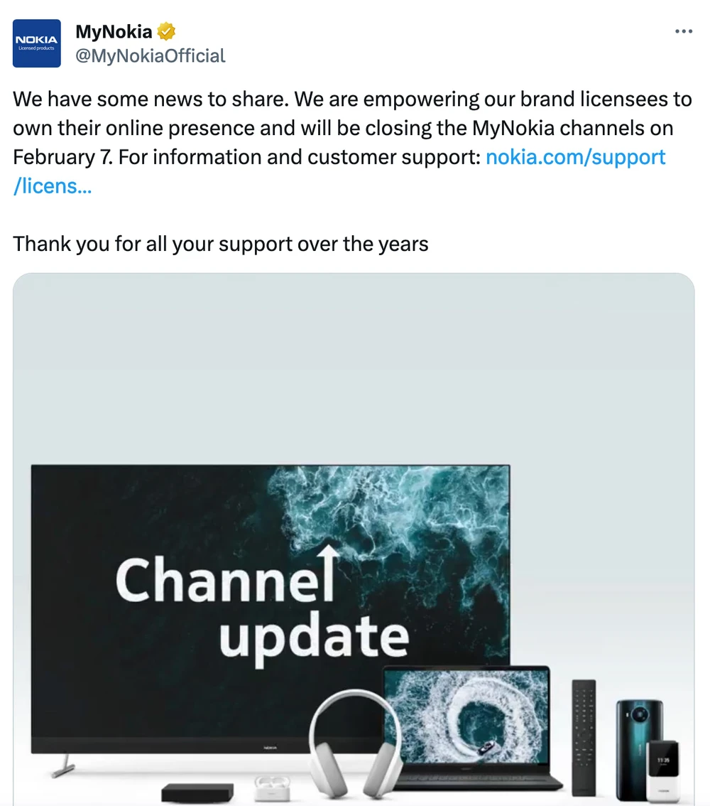 MyNokia thông báo sẽ đóng các kênh liên quan từ ngày 7-2. Ảnh chụp màn hình