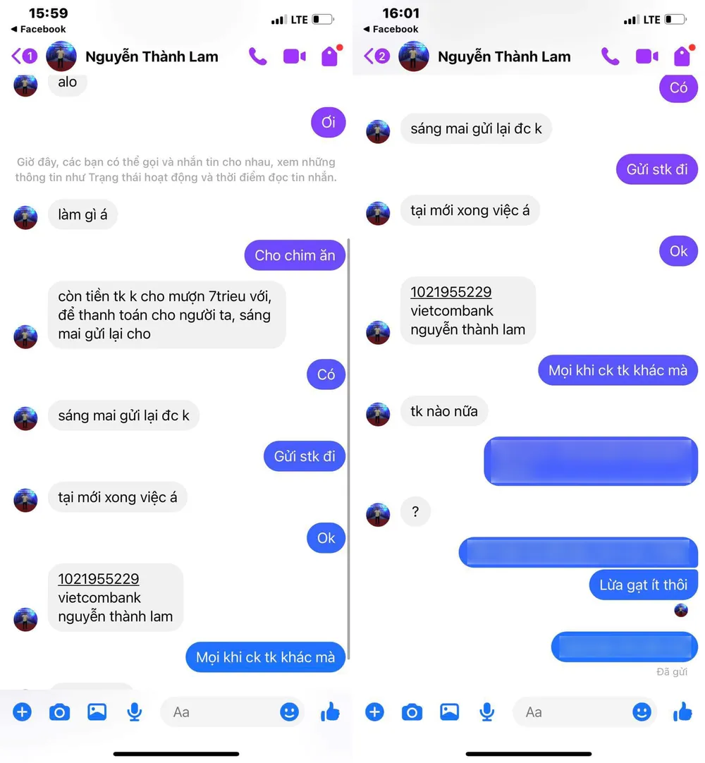 Sử dụng tài khoản ngân hàng có tên giống tên Facebook của nạn nhân. Ảnh: TIỂU MINH