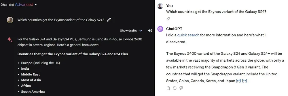 Google Gemini và ChatGPT trả lời các câu hỏi. Ảnh: Android Authority Gemini Advanced và ChatGPT Plus trả lời các câu hỏi. Ảnh: Android Authority