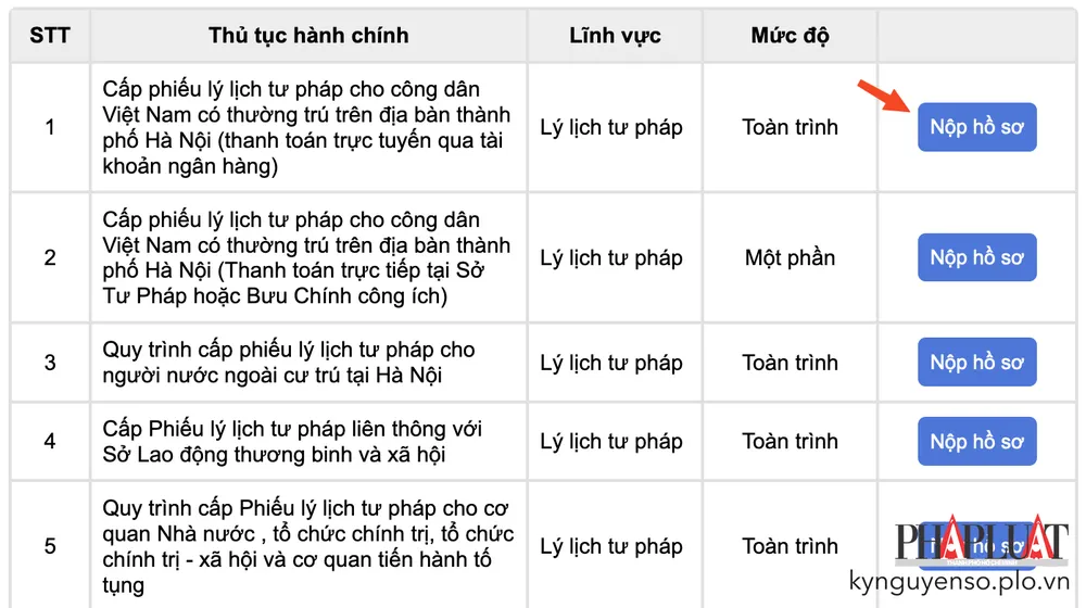 Cách làm phiếu lý lịch tư pháp online tại Hà Nội. Ảnh: MINH HOÀNG