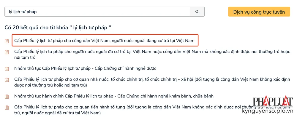 Chọn thủ tục cấp phiếu lý lịch tư pháp cho công dân Việt Nam. Ảnh: MINH HOÀNG