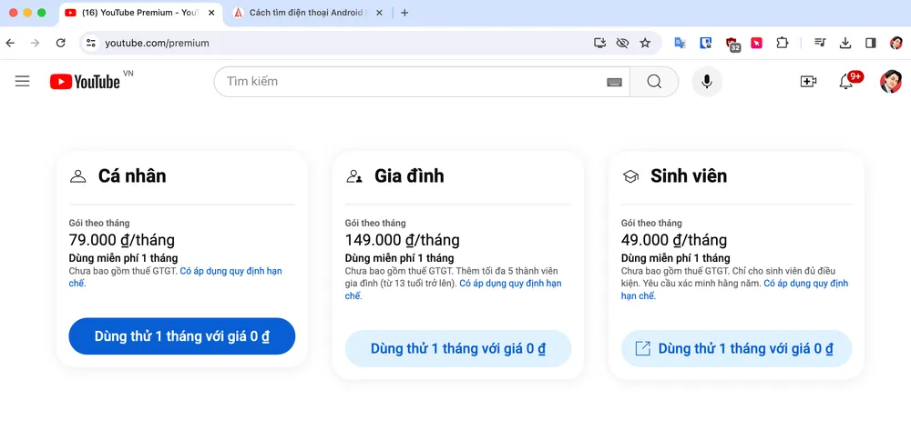 Đăng ký dịch vụ YouTube Premium tại Việt Nam. Ảnh: TIỂU MINH