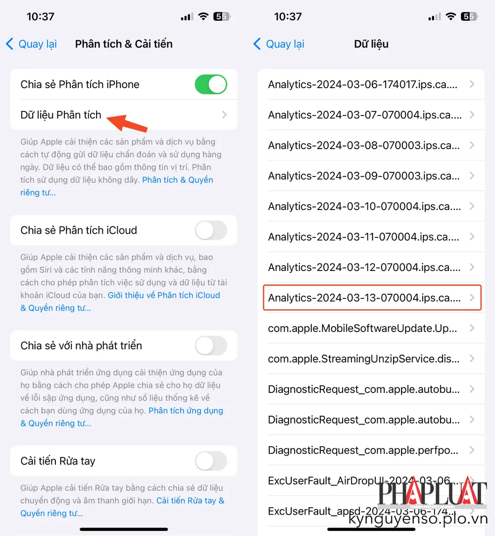 Đọc thông tin trong các file phân tích iPhone. Ảnh: MINH HOÀNG Đọc thông tin trong các file phân tích iPhone. Ảnh: MINH HOÀNG