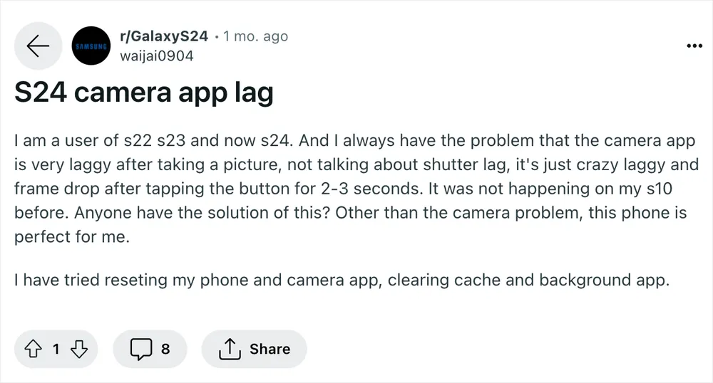 Nhiều thành viên trên Reddit phàn nàn về các lỗi trên Samsung Galaxy S24 Ultra. Ảnh: TIỂU MINH Nhiều thành viên trên Reddit phàn nàn về các lỗi trên Samsung Galaxy S24 Ultra. Ảnh chụp màn hình
