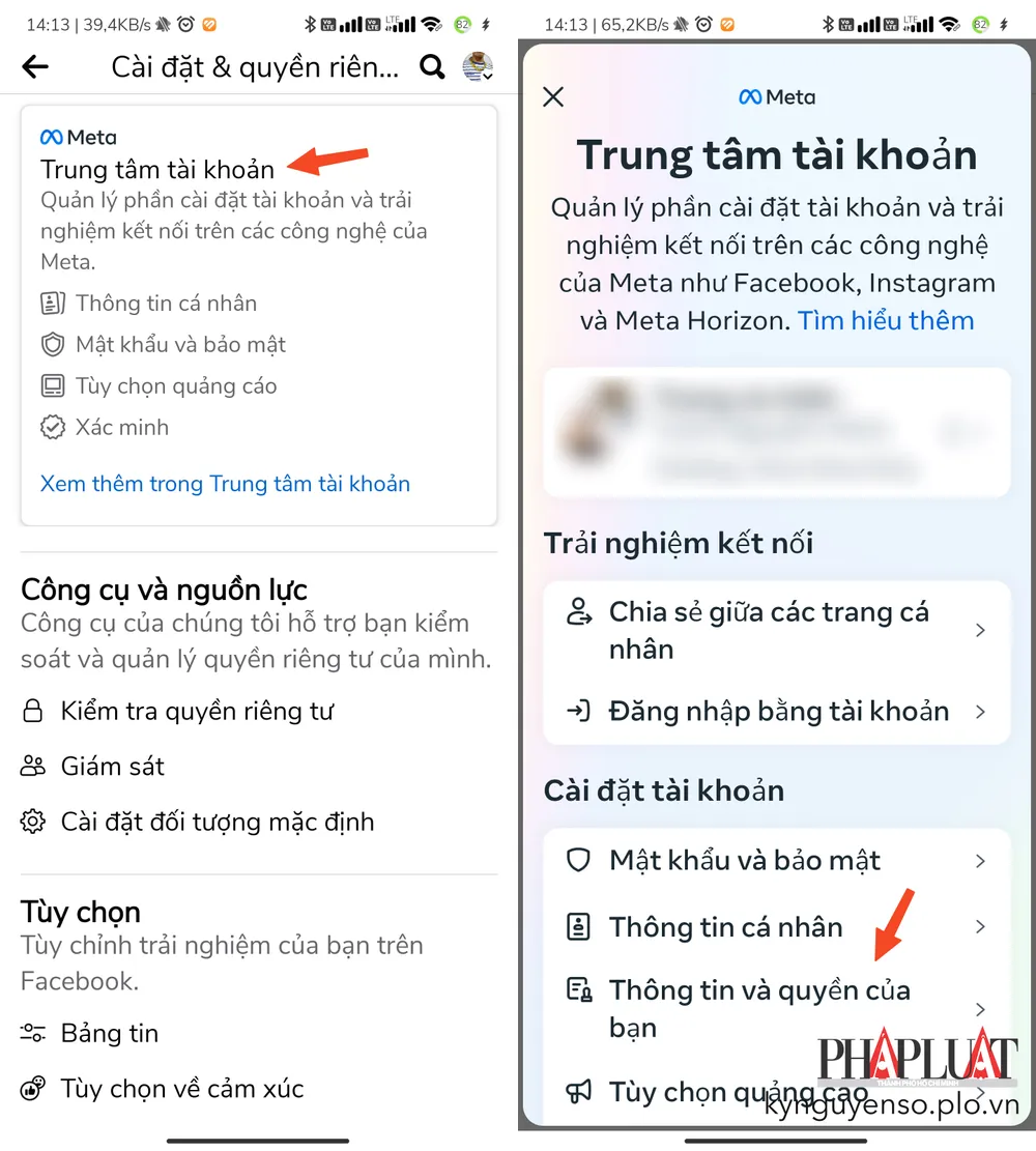 Truy cập vào phần cài đặt trong ứng dụng Facebook. Ảnh: TIỂU MINH