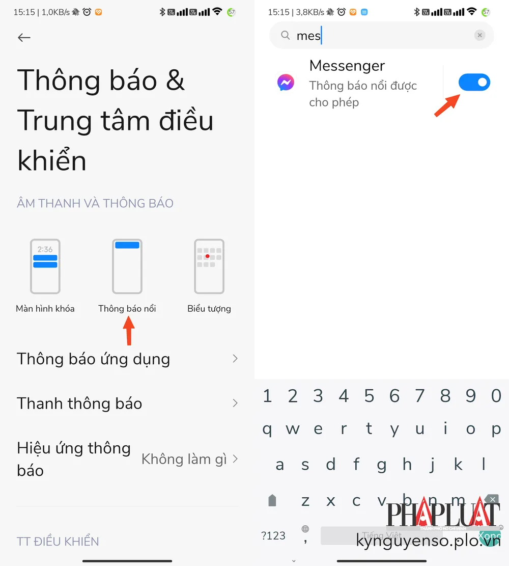 Cho phép ứng dụng Messenger hiển thị thông báo nổi. Ảnh: MINH HOÀNG