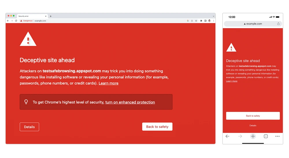Google cảnh báo các trang web độc hại. Ảnh: Google Google cảnh báo các trang web độc hại. Ảnh: Google
