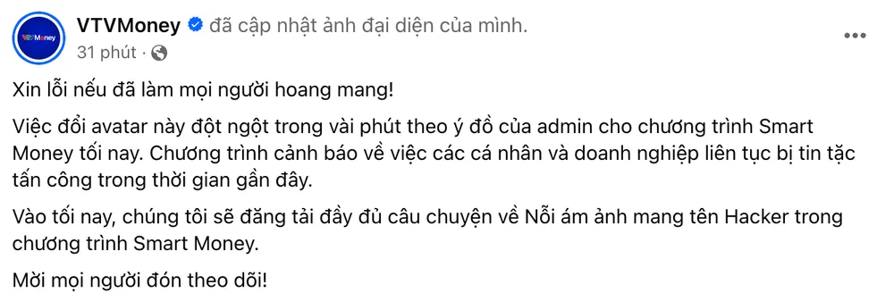 VTVMoney công bố lý do khi đổi ảnh đại diện hacker. Ảnh chụp màn hình