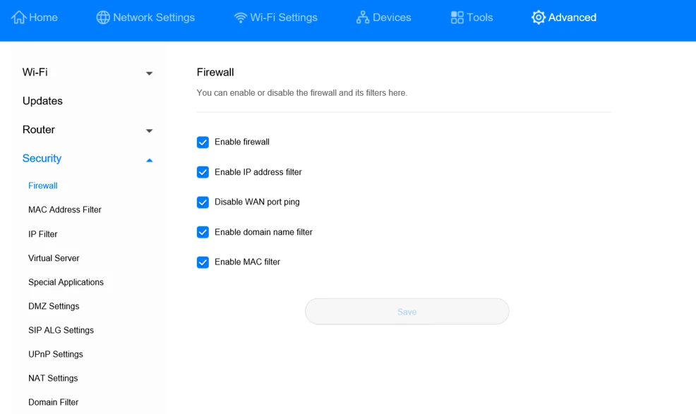 Bật tường lửa trên router WiFi. Ảnh: Huawei Bật tường lửa trên router WiFi. Ảnh: Huawei