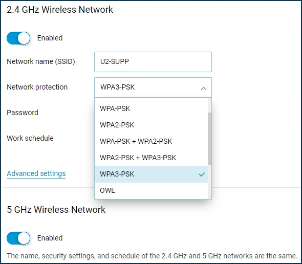 Bật mã hóa WPA2/WPA3 trên router. Ảnh: WiFi Settings Bật mã hóa WPA2/WPA3 trên router. Ảnh: WiFi Settings