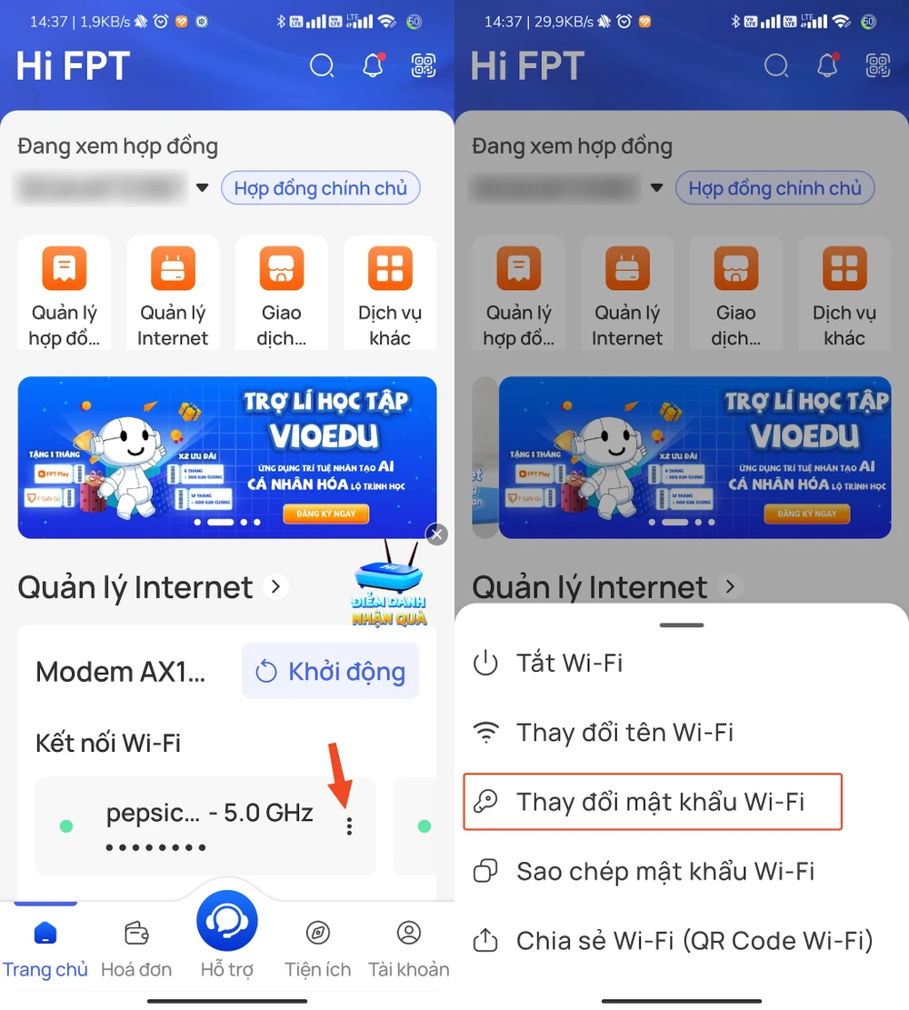 Cách đổi mật khẩu WiFi từ xa trên điện thoại. Ảnh: MINH HOÀNG Cách đổi mật khẩu WiFi từ xa trên điện thoại. Ảnh: MINH HOÀNG