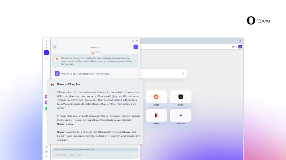 Sử dụng AI trên trình duyệt Opera.