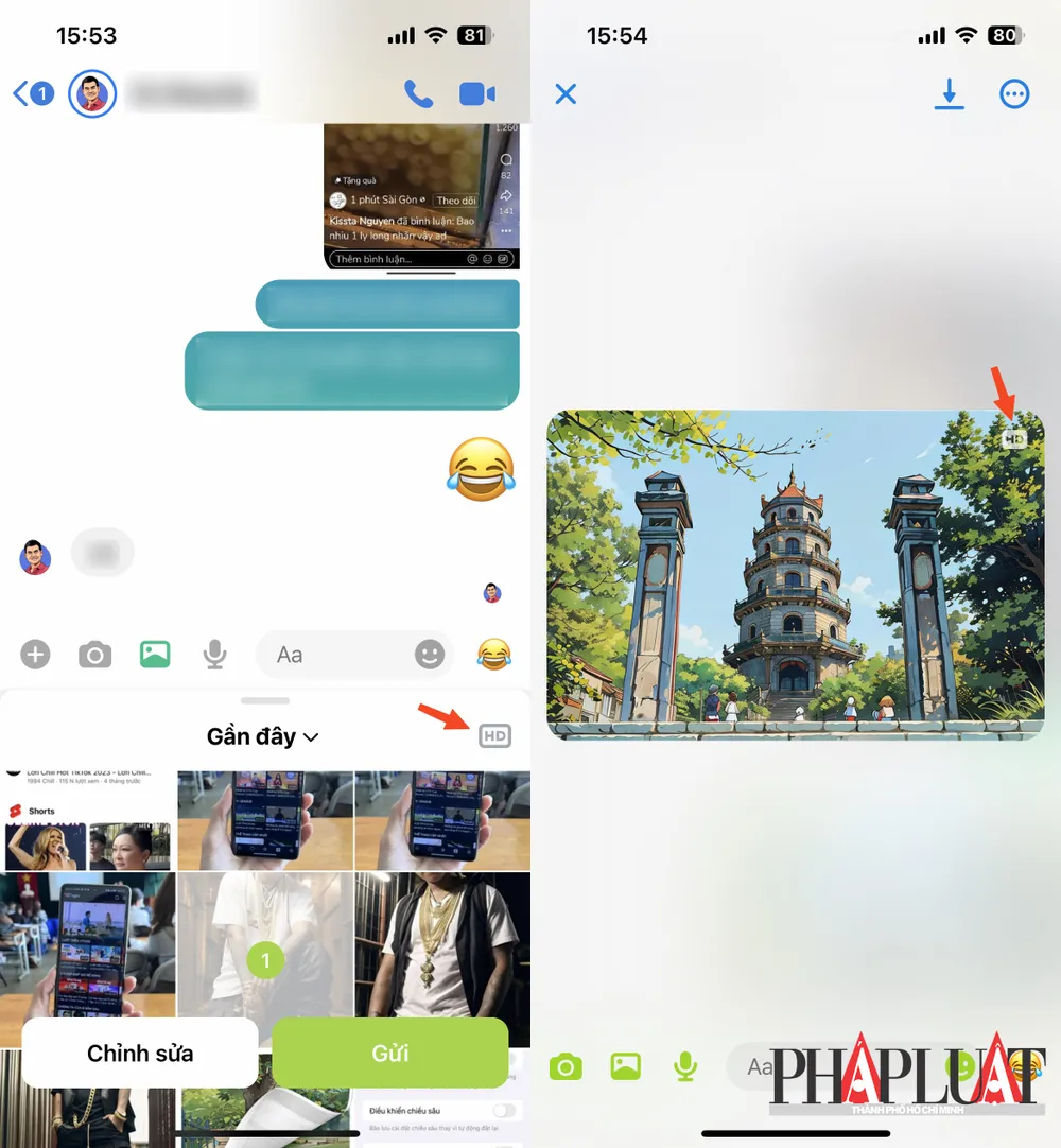Cách gửi ảnh chất lượng cao bằng Messenger. Ảnh: MINH HOÀNG