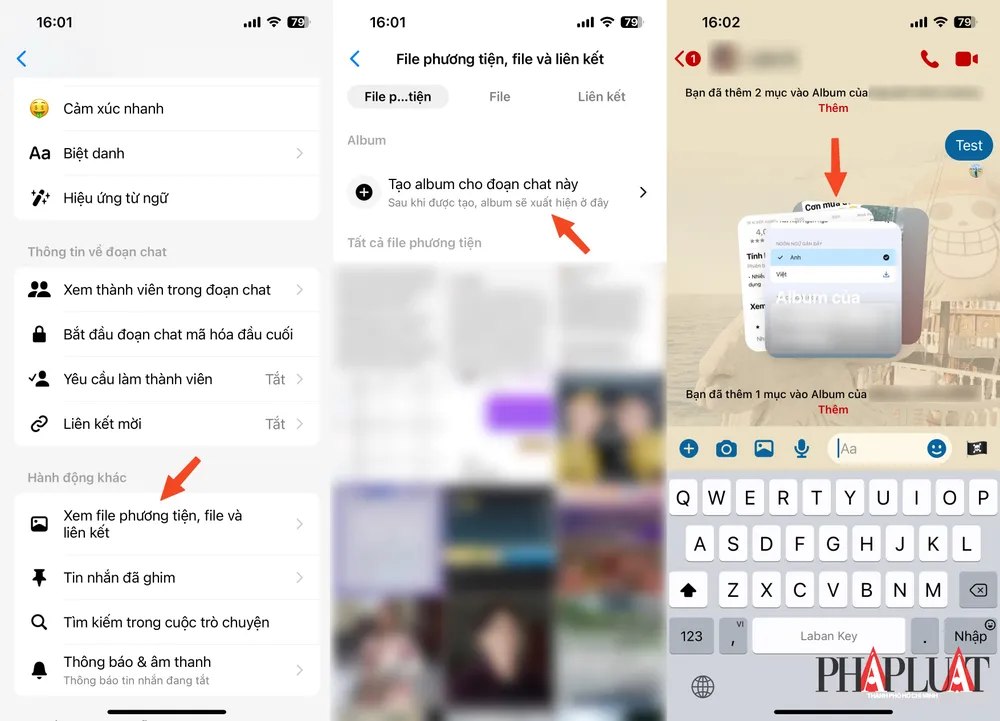 Cách tạo album ảnh trong nhóm trò chuyện trên Messenger. Ảnh: MINH HOÀNG
