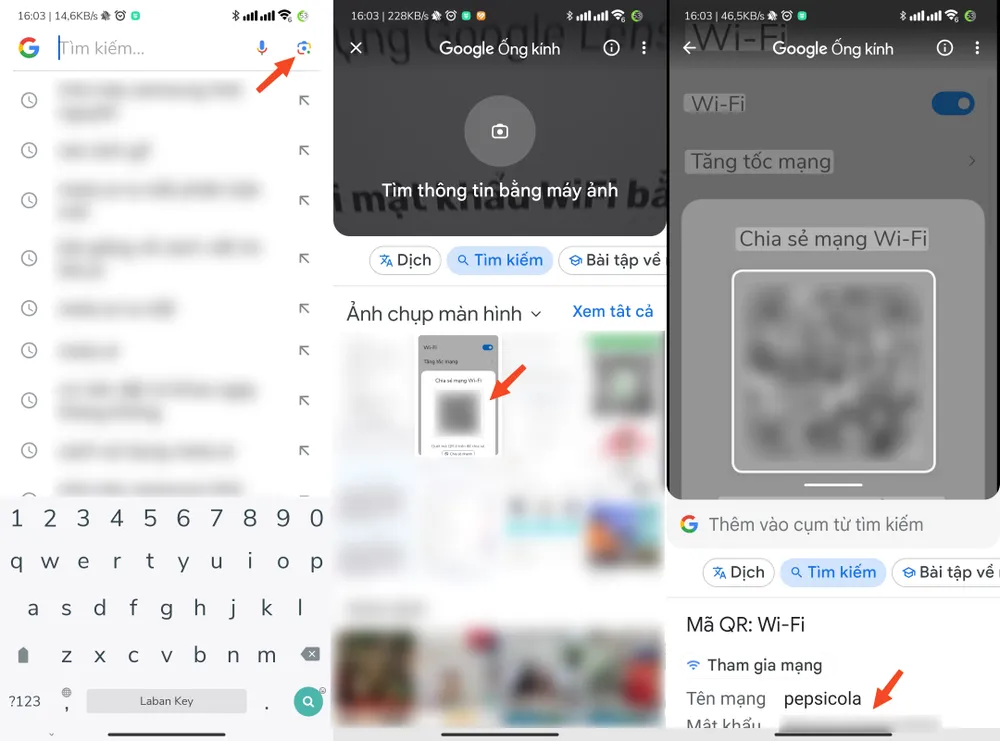 Cách xem lại mật khẩu WiFi bằng Google Lens. Ảnh: MINH HOÀNG Cách xem lại mật khẩu WiFi bằng Google Lens. Ảnh: MINH HOÀNG