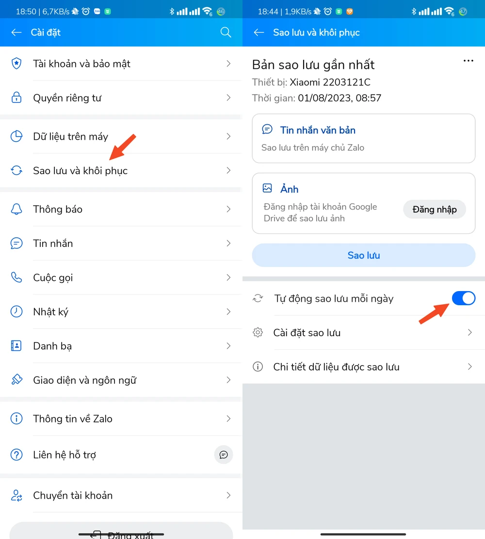 Cách sao lưu tin nhắn Zalo mỗi ngày. Ảnh: MINH HOÀNG Cách sao lưu tin nhắn Zalo mỗi ngày. Ảnh: MINH HOÀNG