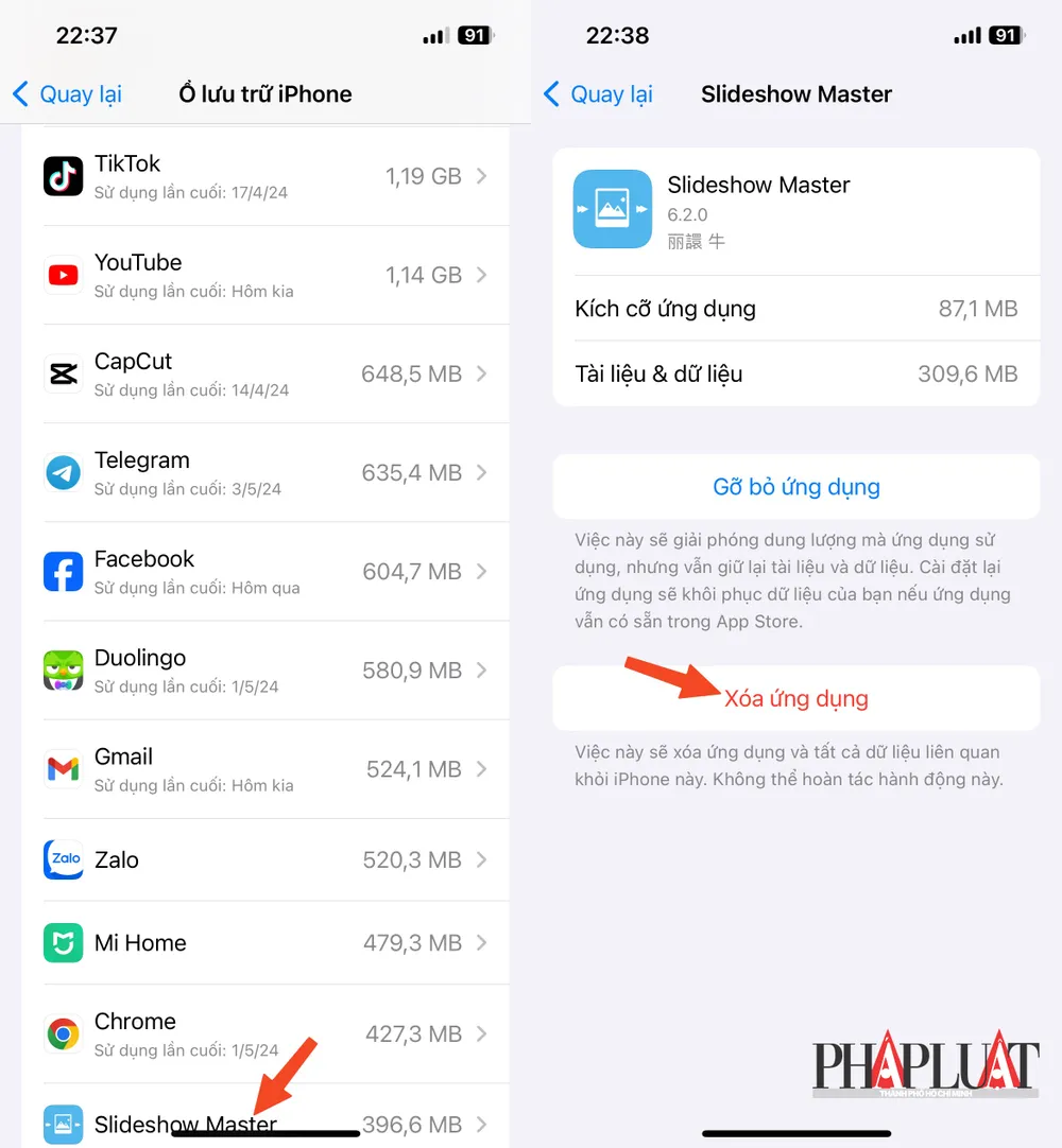 Xóa bớt các ứng dụng ít sử dụng để tăng tốc iPhone. Ảnh: MINH HOÀNG xoa-bot-cac-ung-dung-it-su-dung-de-tang-toc-iphone.PNG