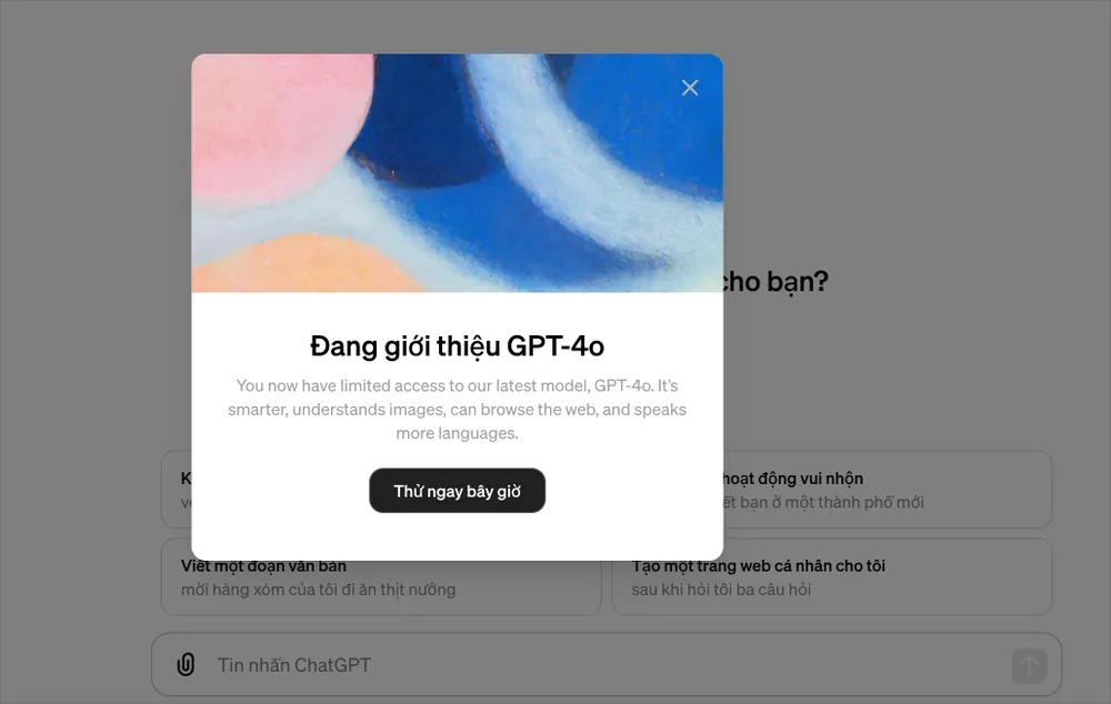 OpenAI cho phép người dùng miễn phí sử dụng thử GPT-4o với một số hạn chế. Ảnh: TIỂU MINH