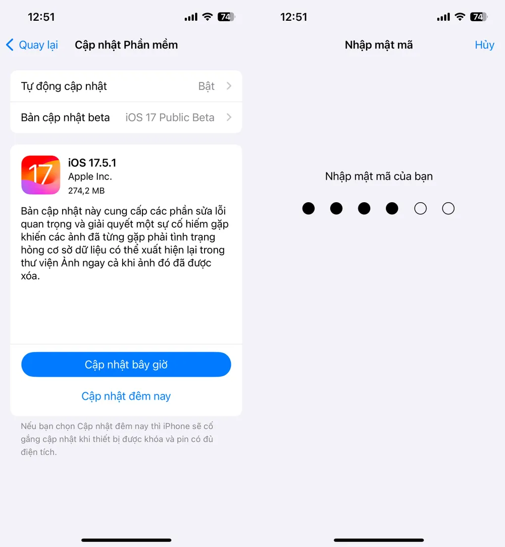 Bản cập nhật iOS 17.5.1 có dung lượng gần 300 MB. Ảnh: TIỂU MINH Bản cập nhật iOS 17.5.1 có dung lượng gần 300 MB. Ảnh: TIỂU MINH