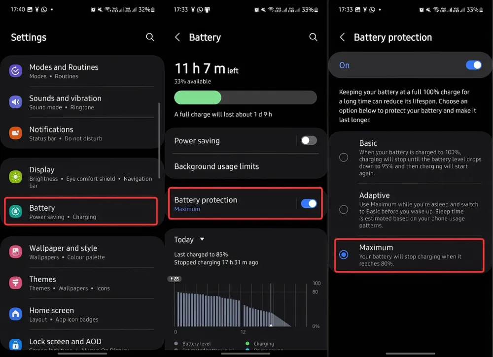 Bật tính năng Maximum để bảo vệ pin tối đa trên One UI 6.1. Bật tính năng Maximum để bảo vệ pin tối đa trên One UI 6.1.