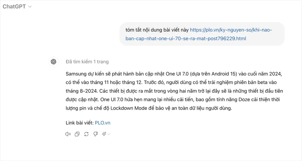 Sử dụng ChatGPT để tóm tắt bài viết. Ảnh: TIỂU MINH Sử dụng ChatGPT để tóm tắt bài viết. Ảnh: TIỂU MINH