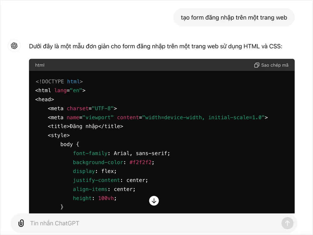 Sử dụng ChatGPT để viết code. Ảnh: TIỂU MINH Sử dụng ChatGPT để viết code. Ảnh: TIỂU MINH