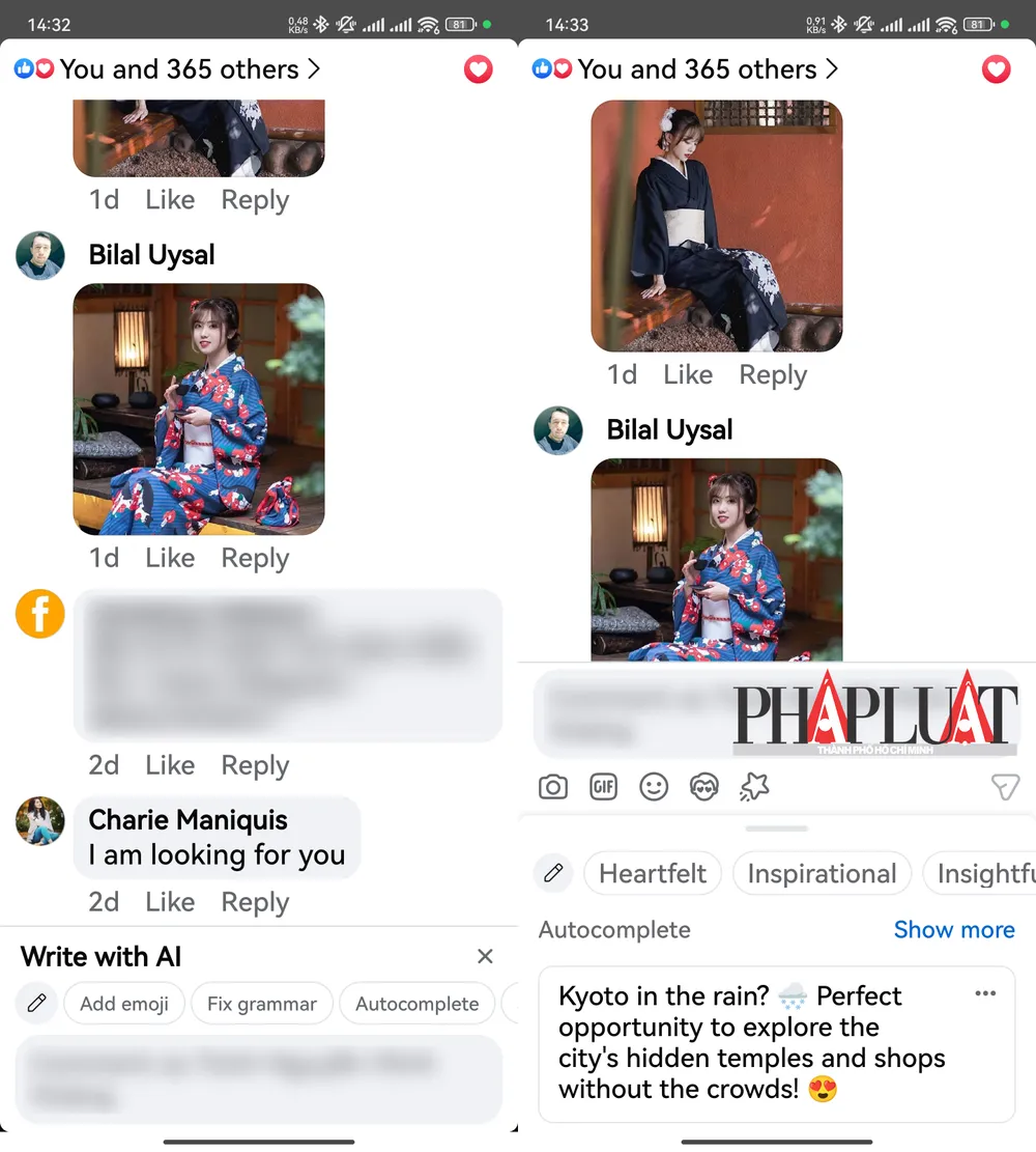 Meta AI gợi ý các câu trả lời khi bạn sử dụng Facebook. Ảnh: MINH HOÀNG